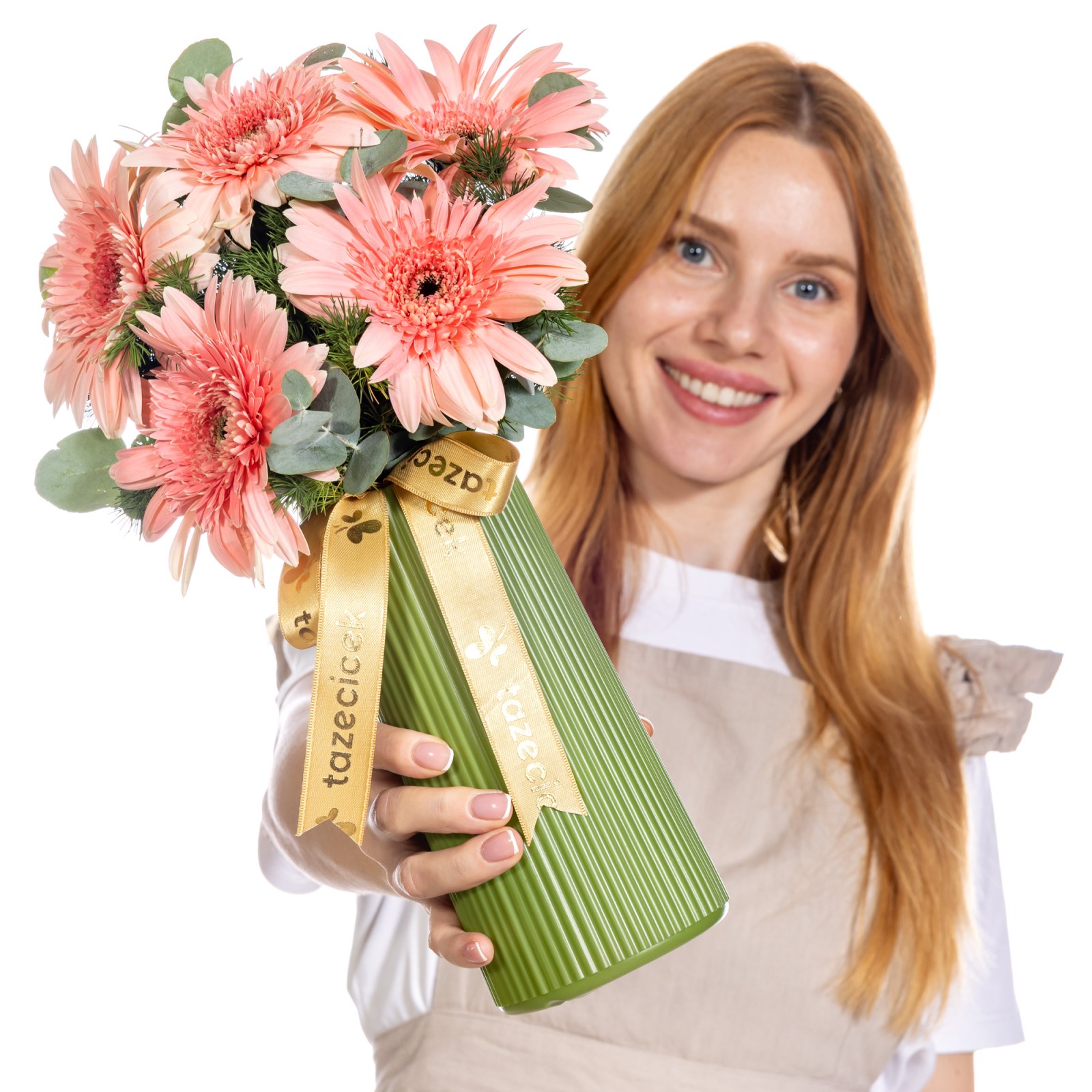 Peach Whisper Pembe Gerbera Vazosu